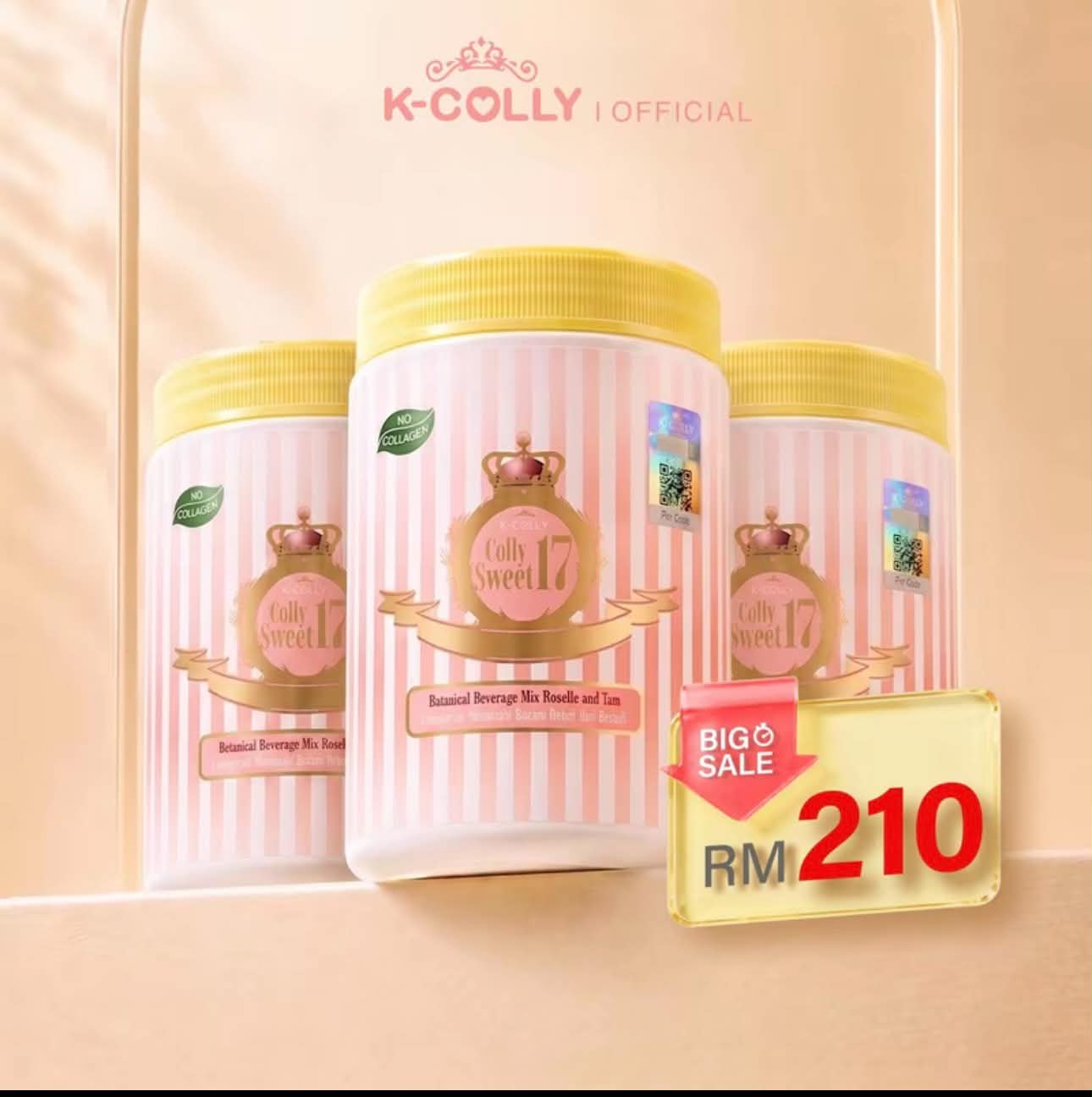 K-COLLY set 3 balang berjalur pink putih dengan penutup kuning, label BIG SALE
